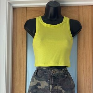 All Saints Neon Yellow Ribbed Crop Tank